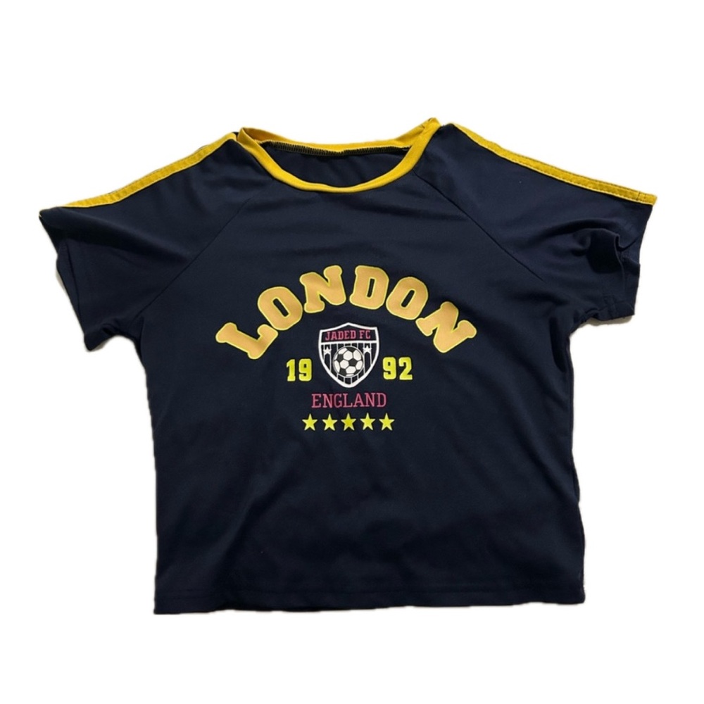 SHEIN Blue and Yellow London Graphic Short Sleeve Tee
